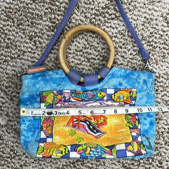 Vintage Anne Ormsby Surviving Stress Bamboo Handle Canvas Beach Purse - Picture 13 of 15